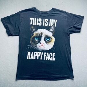 VTG Grumpy Cat Men Graphic T Shirt Cotton Black L Meme Humor 2013 Happy Face Tee